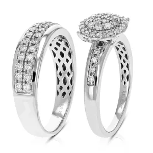 1 cttw Lab Grown Diamond Wedding Ring Set in Sterling Silver