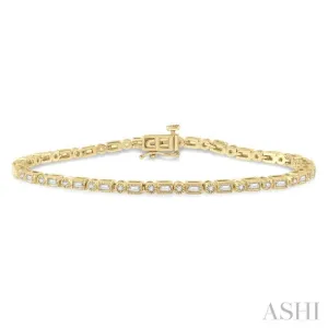 1 Ctw Baguette and Round Cut Diamond Bracelet in 14K Yellow Gold