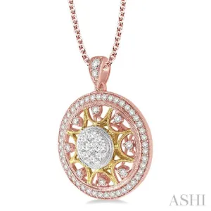 1 Ctw Round Cut Diamond Lovebright Pendant in 14K Tri Color Gold with Chain