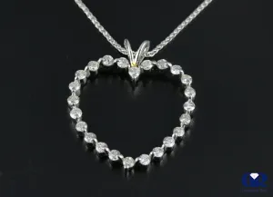 1.00 Carat Round Cut Diamond Open Heart Pendant Necklace 14K White Gold 16" Chain