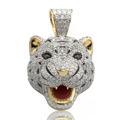 10K 4.50ctw DIAMOND TIGER FACE PENDANT