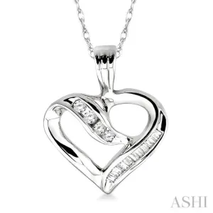 1/4 Ctw Baguettes and Round Diamond Heart Pendant in 10K White Gold with Chain