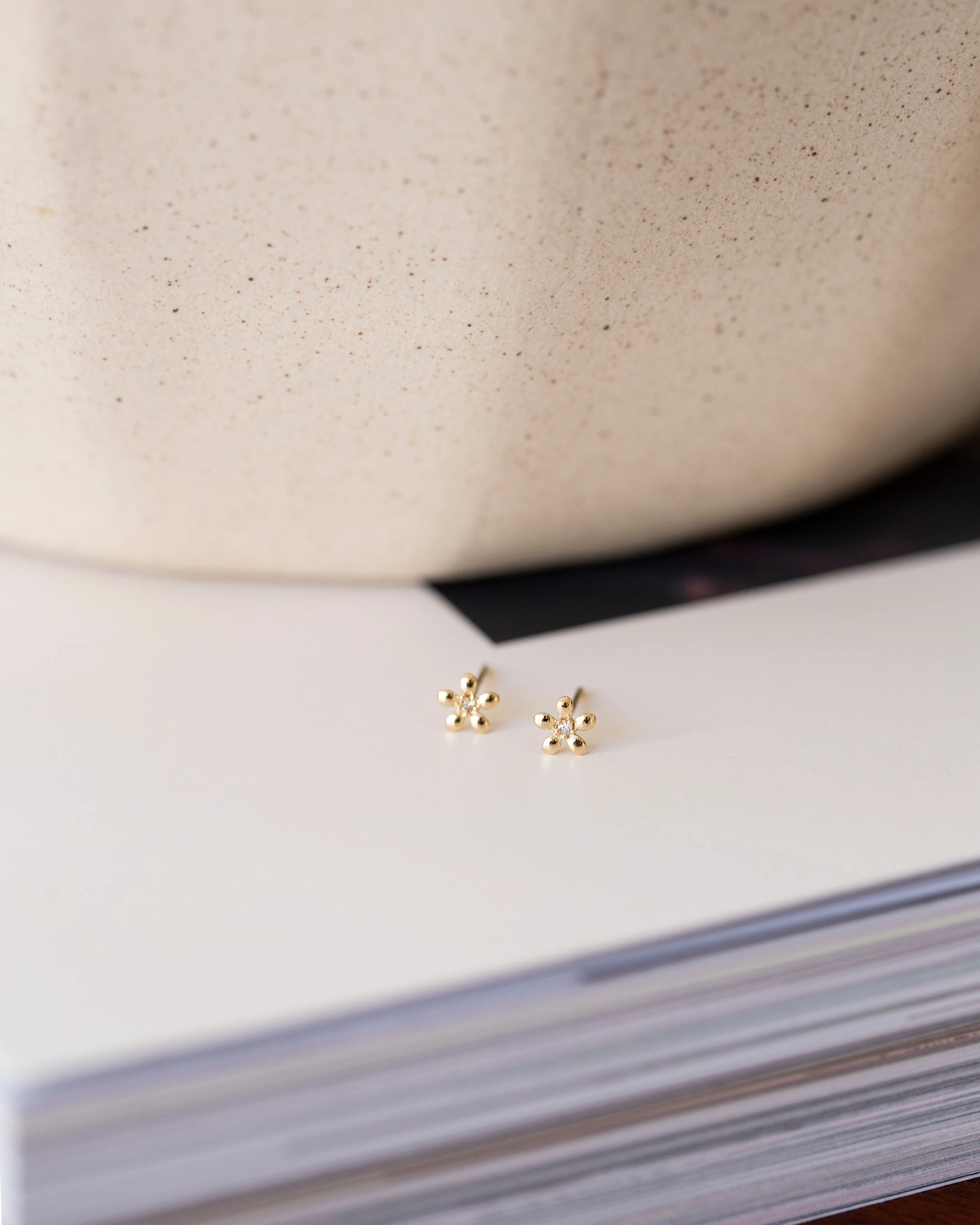 14k Gold Tiny Flower Studs