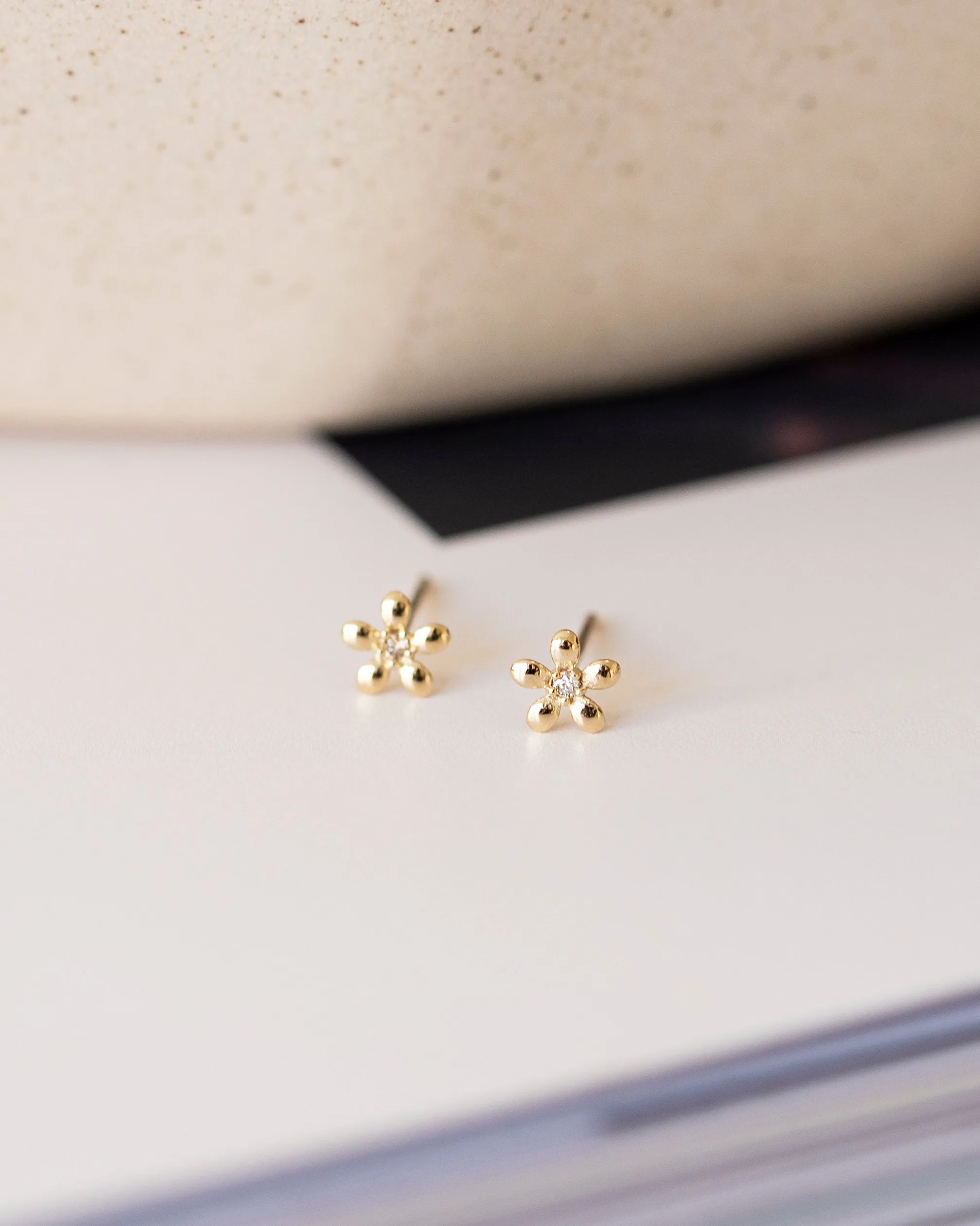 14k Gold Tiny Flower Studs