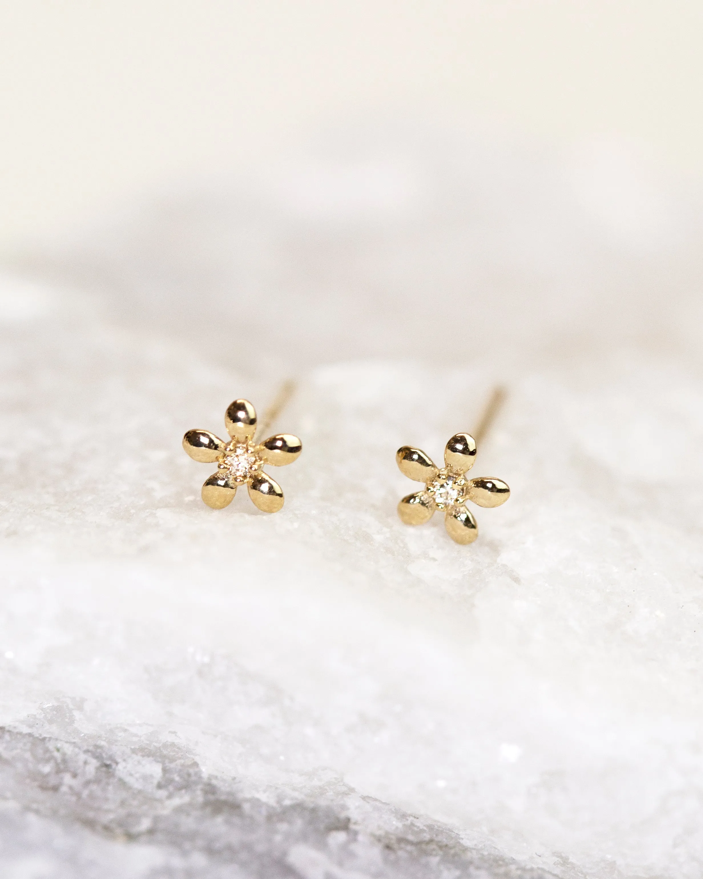 14k Gold Tiny Flower Studs