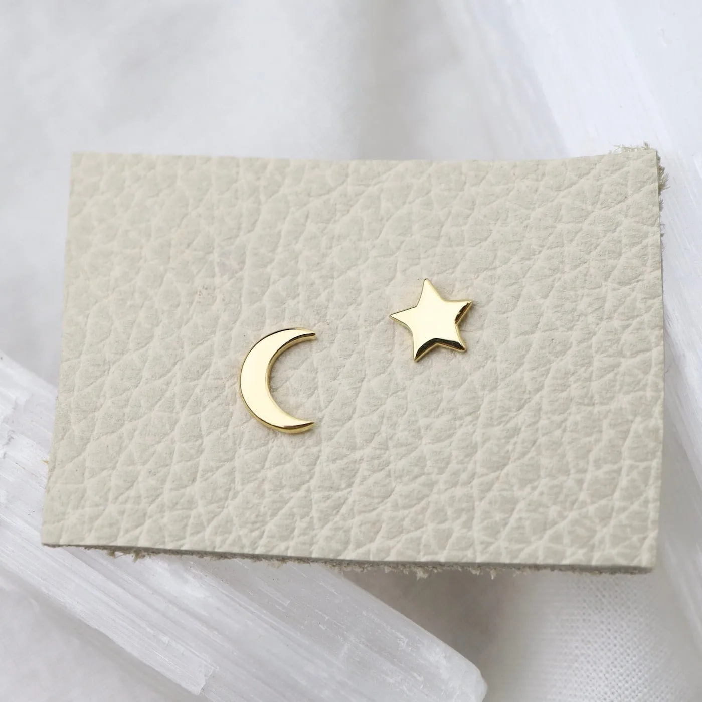 14k Gold Vermeil Small Moon and Star Studs