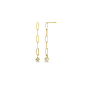 14k Paperclip Chain with Princess Diamond Drop Earrings