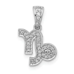 14k White Gold Polished Finish with Diamonds Capricorn Zodiac Charm Pendant