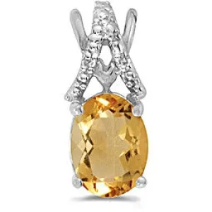 14KW Oval Citrine & Diamond Pendant