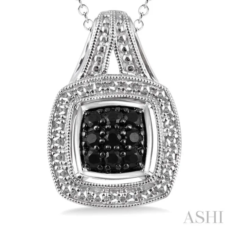 1/5 Ctw Square Shape Trillion Cut Black Diamond Pendant in Sterling Silver with Chain