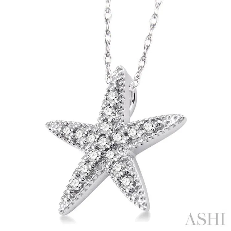 1/6 Ctw Round Cut Diamond Sea Star Pendant in 14K White Gold with Chain