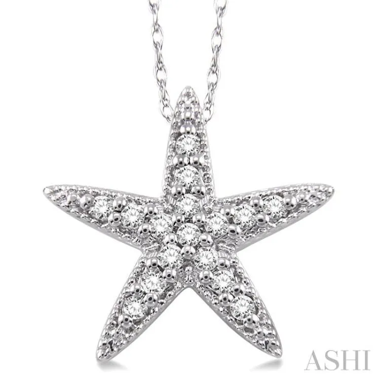 1/6 Ctw Round Cut Diamond Sea Star Pendant in 14K White Gold with Chain