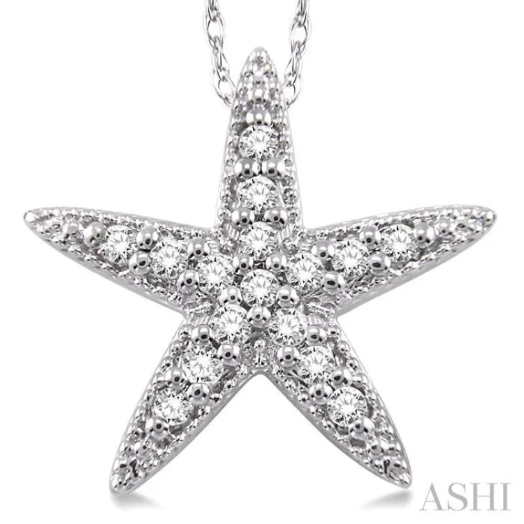 1/6 Ctw Round Cut Diamond Sea Star Pendant in 14K White Gold with Chain