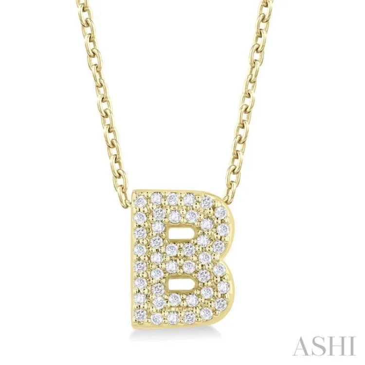 1/8 Ctw Bubble Accent Initial 'B' Round Cut Diamond Fashion Pendant With Chain in 10K Yellow Gold