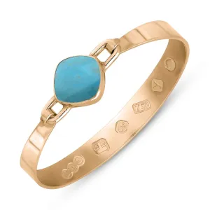 18ct Rose Gold Turquoise King's Coronation Hallmark Wide Cushion Bangle