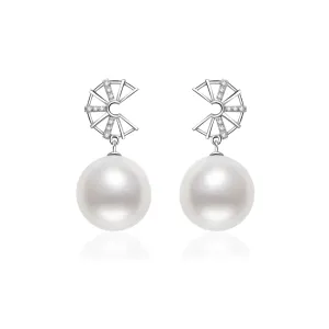 18K Gold Diamond South Sea White Pearl Earrings KE00109