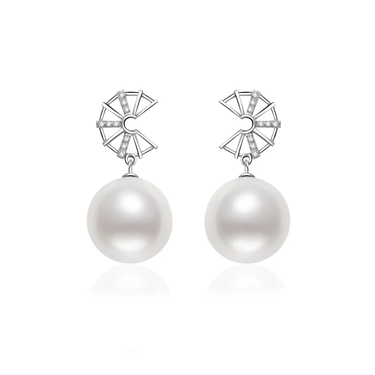 18K Gold Diamond South Sea White Pearl Earrings KE00109