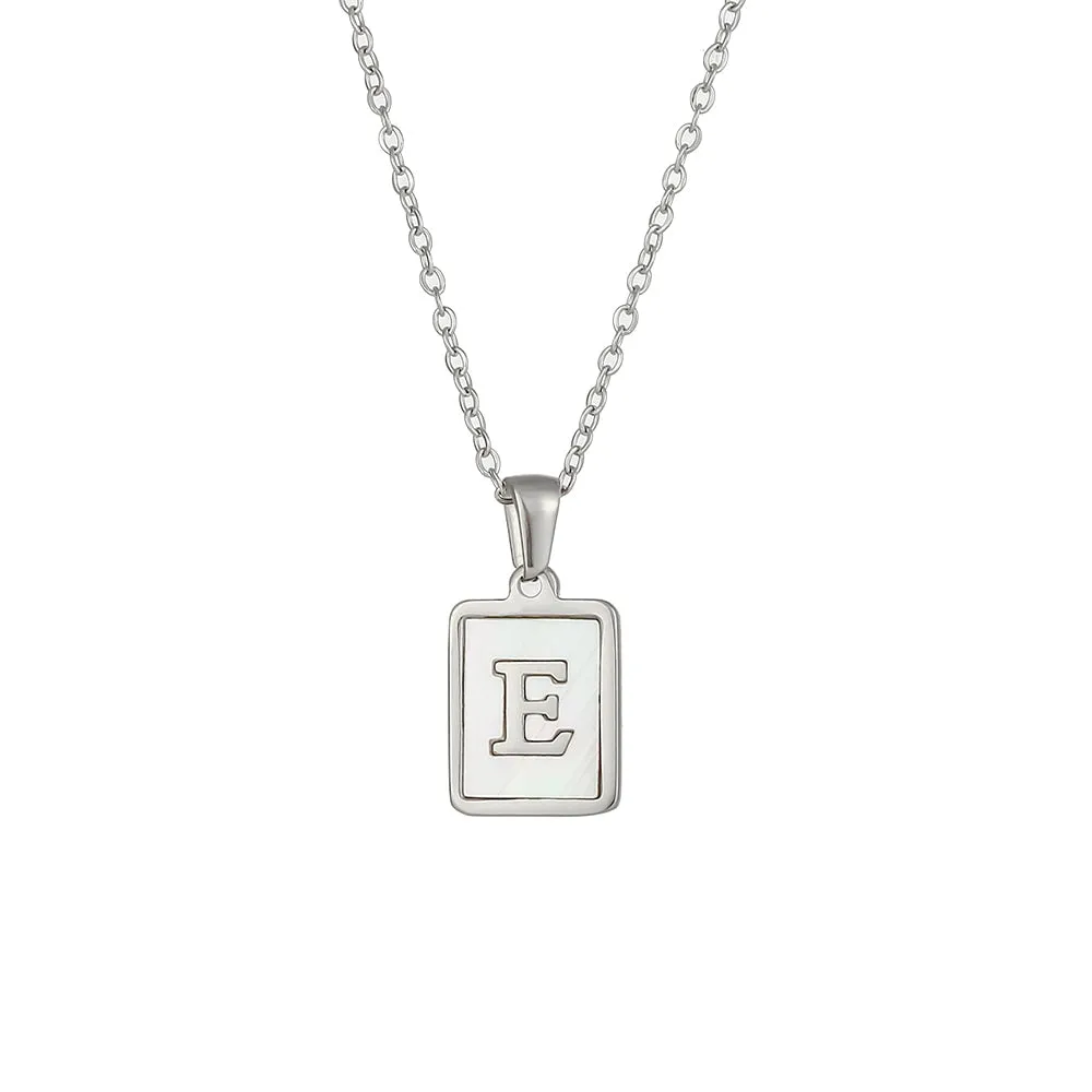 18K Golden Chain Necklaces Male Square Natural Shell Initial Letters Pendant Stainless Steel Jewelry