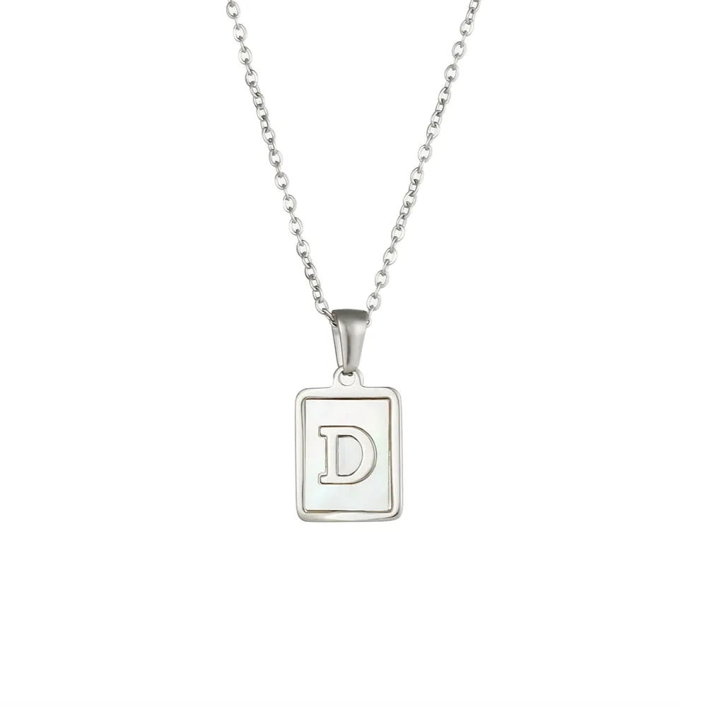 18K Golden Chain Necklaces Male Square Natural Shell Initial Letters Pendant Stainless Steel Jewelry