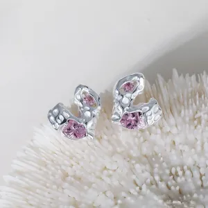 925 Sterling Silver Stud Earrings Charm Jewelry - Irregular Geometric Heart - TSJ153