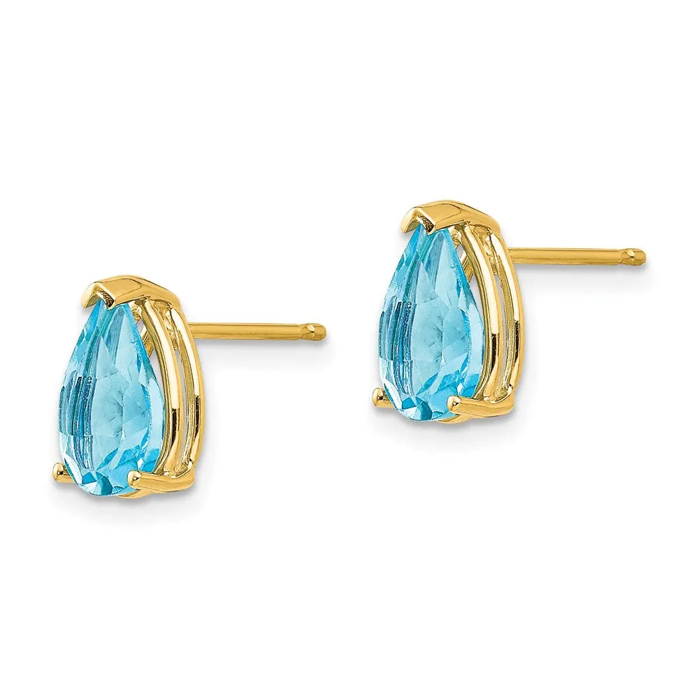 9X6MM Pear Swiss Blue Topaz Stud Earrings in 14KT Yellow Gold