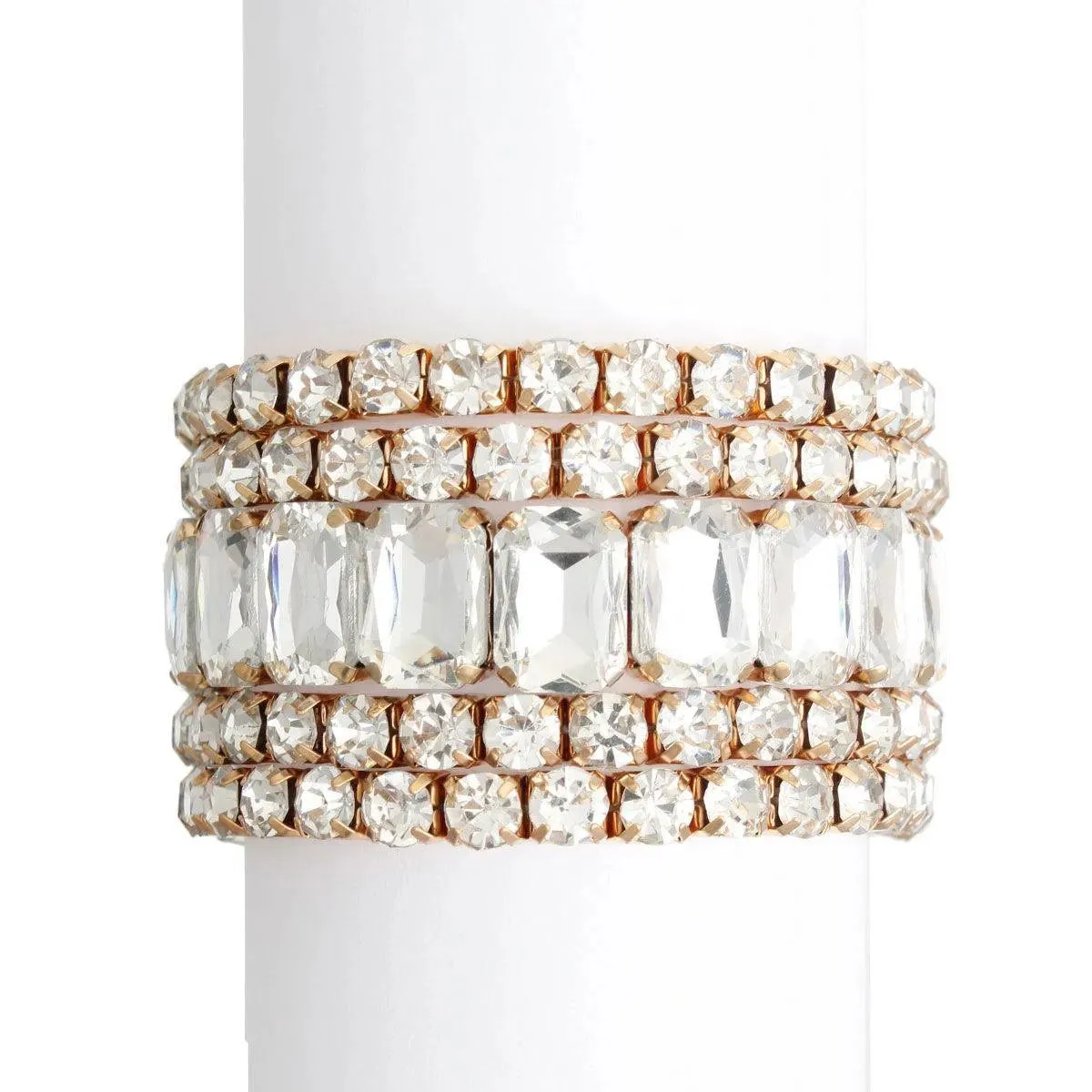 Acrylic Clear Crystal Stretch Bracelets Gold Plate