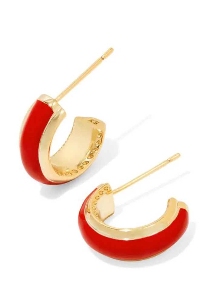 Ainsley Huggie Earring Gold Red Enamel by Kendra Scott