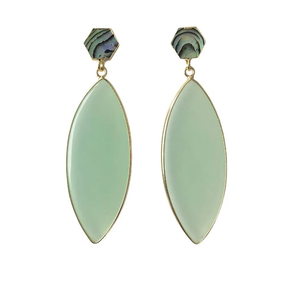 Aqua Catseye and Abalone Shell Earrings