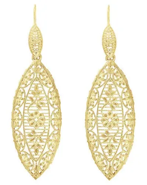 Art Deco Dangling Leaf Sterling Silver Filigree Diamond Earrings with Yellow Gold Vermeil