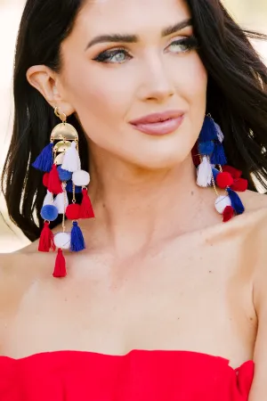 At Your Best Red White and Blue Tassel Statement Earrings