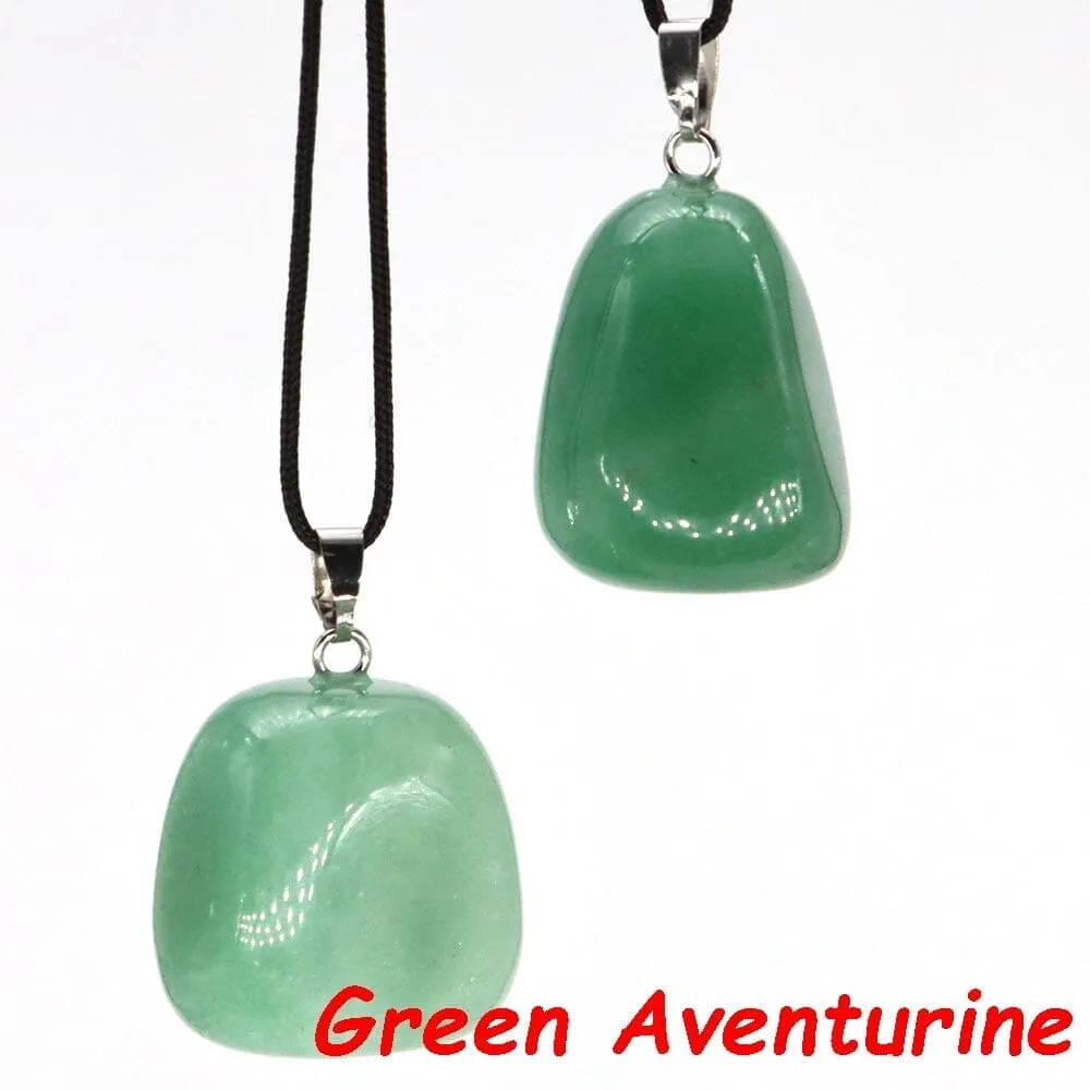 Aventurine and Other Stones Natural Crystal Irregular Tumbled Stone Reiki Rope Necklace