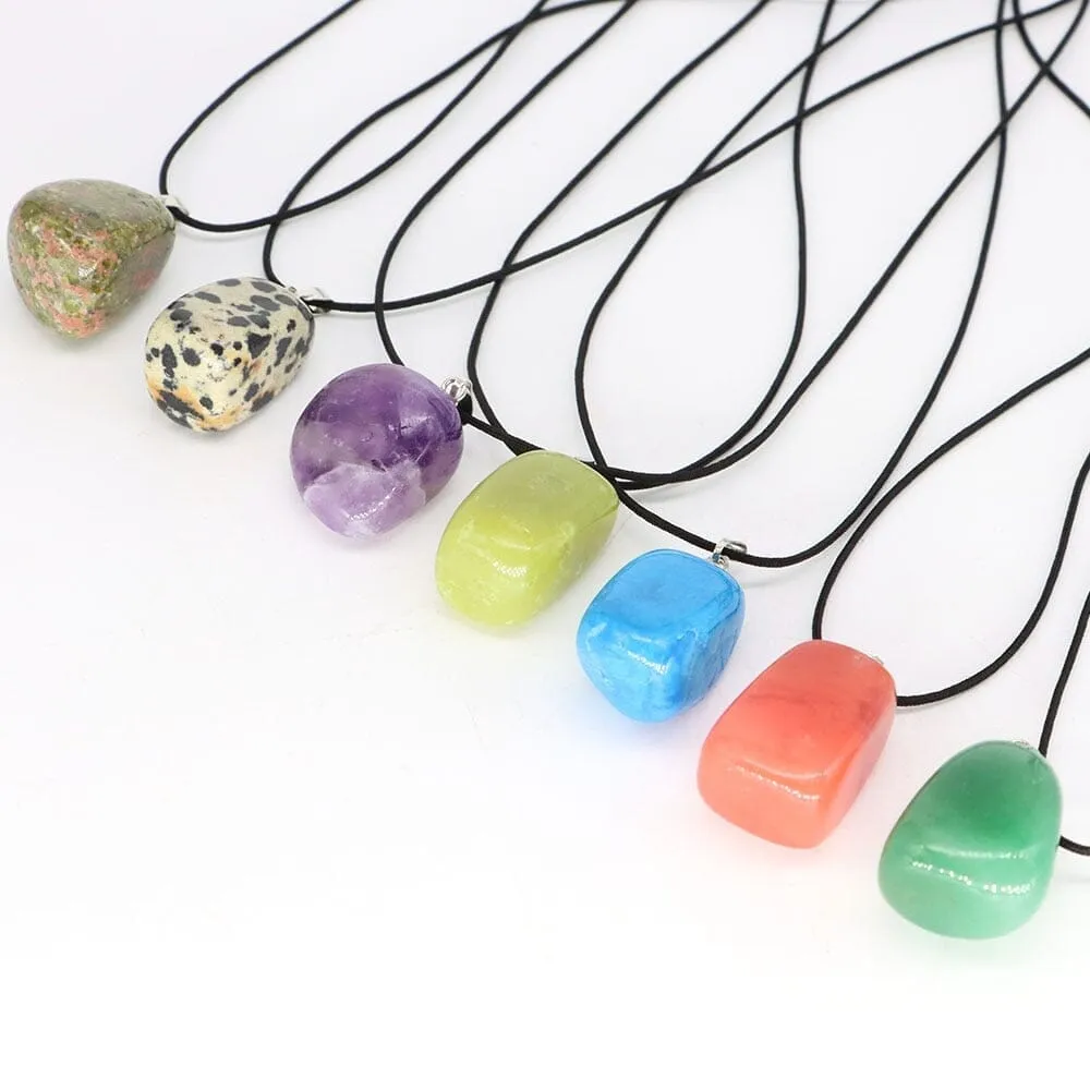 Aventurine and Other Stones Natural Crystal Irregular Tumbled Stone Reiki Rope Necklace