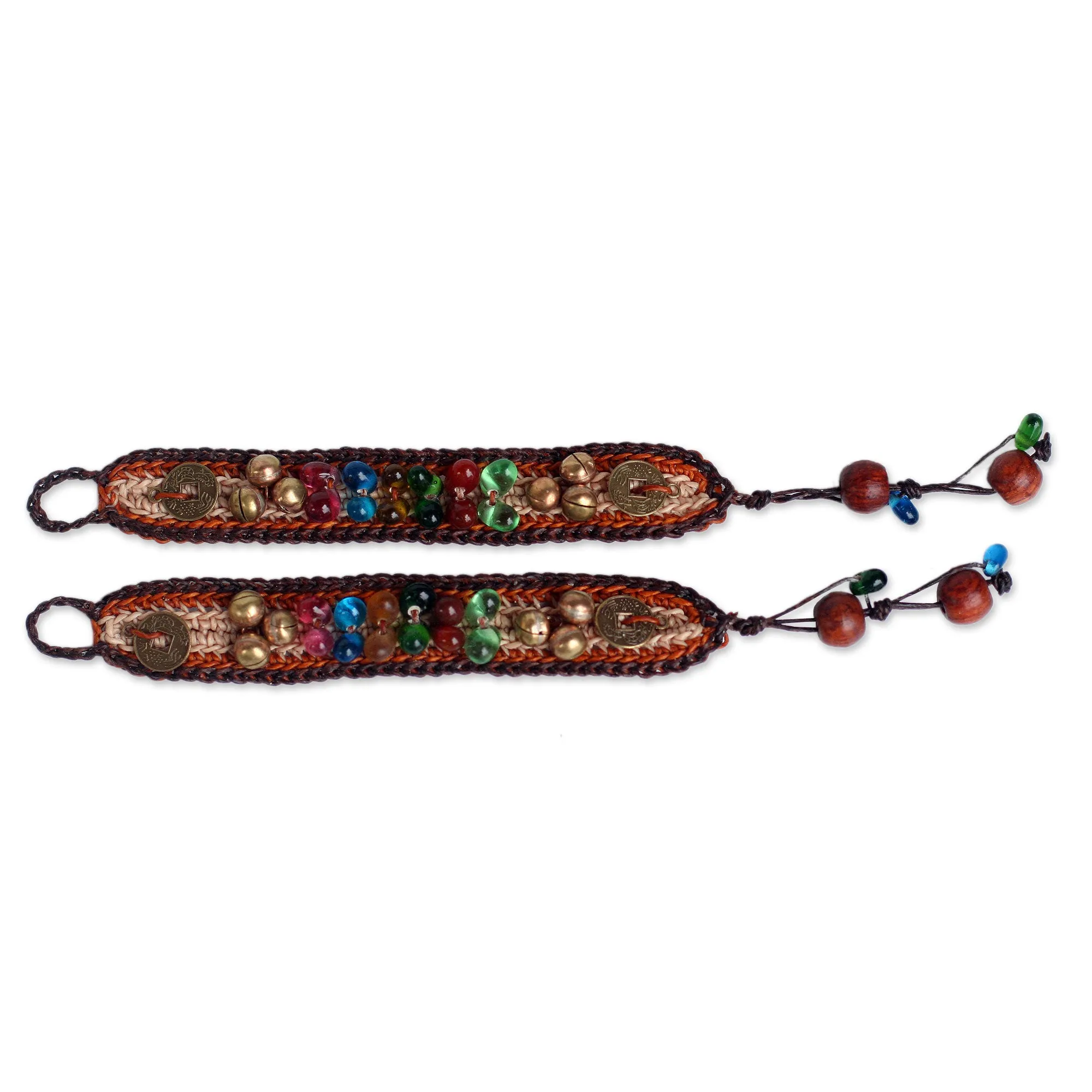 Beaded Wristband Bracelets (Pair) - Bold Brown Fortunes | NOVICA