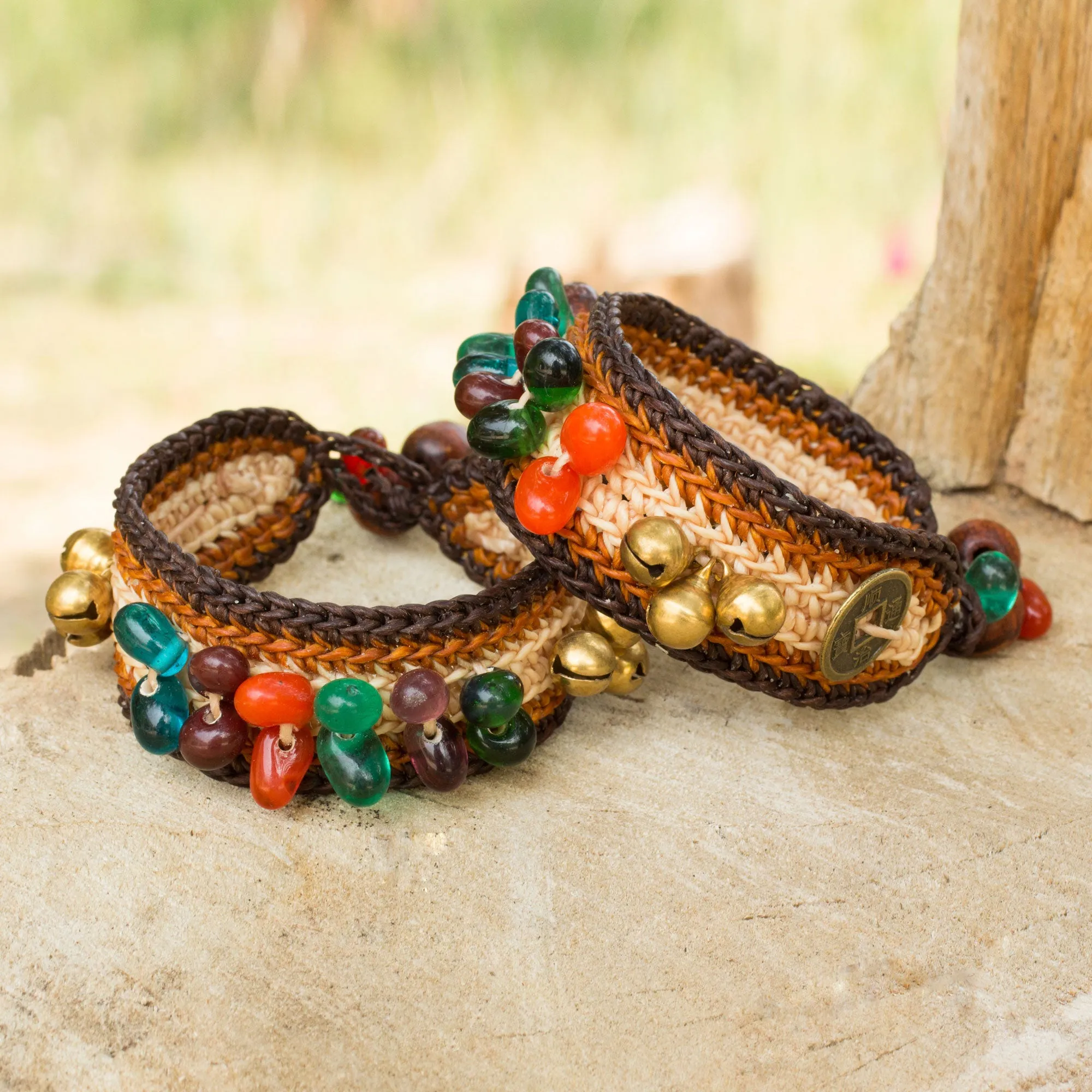 Beaded Wristband Bracelets (Pair) - Bold Brown Fortunes | NOVICA