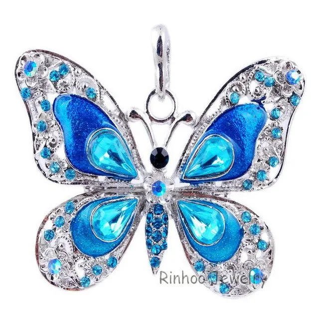 Beautiful Rhinestone Butterfly Long Necklaces Sweater Necklaces Fashion Necklace For Women Necklace Pendants Silver Jewelry