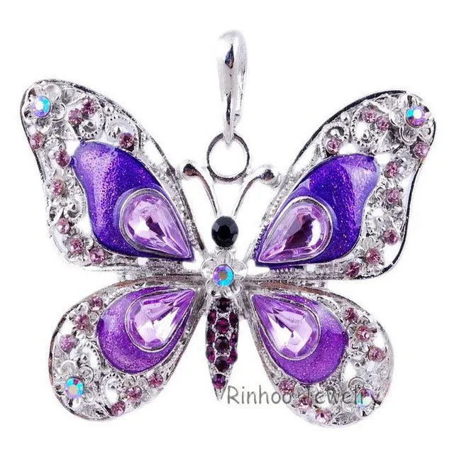 Beautiful Rhinestone Butterfly Long Necklaces Sweater Necklaces Fashion Necklace For Women Necklace Pendants Silver Jewelry