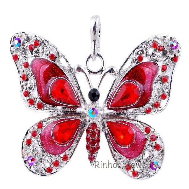 Beautiful Rhinestone Butterfly Long Necklaces Sweater Necklaces Fashion Necklace For Women Necklace Pendants Silver Jewelry