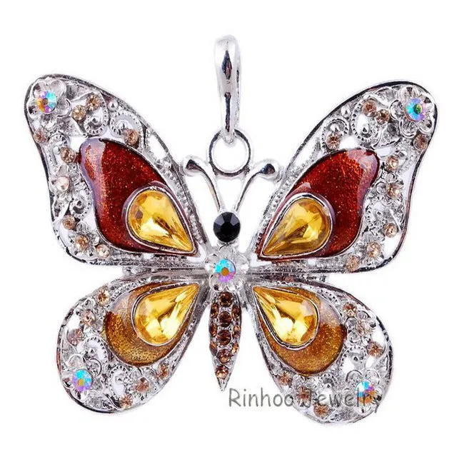 Beautiful Rhinestone Butterfly Long Necklaces Sweater Necklaces Fashion Necklace For Women Necklace Pendants Silver Jewelry