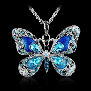 Beautiful Rhinestone Butterfly Long Necklaces Sweater Necklaces Fashion Necklace For Women Necklace Pendants Silver Jewelry