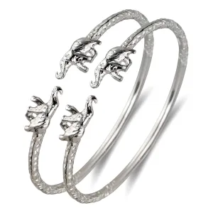 Better Jewelry Elephant Ends West Indian Bangles .925 Sterling Silver, 1 pair