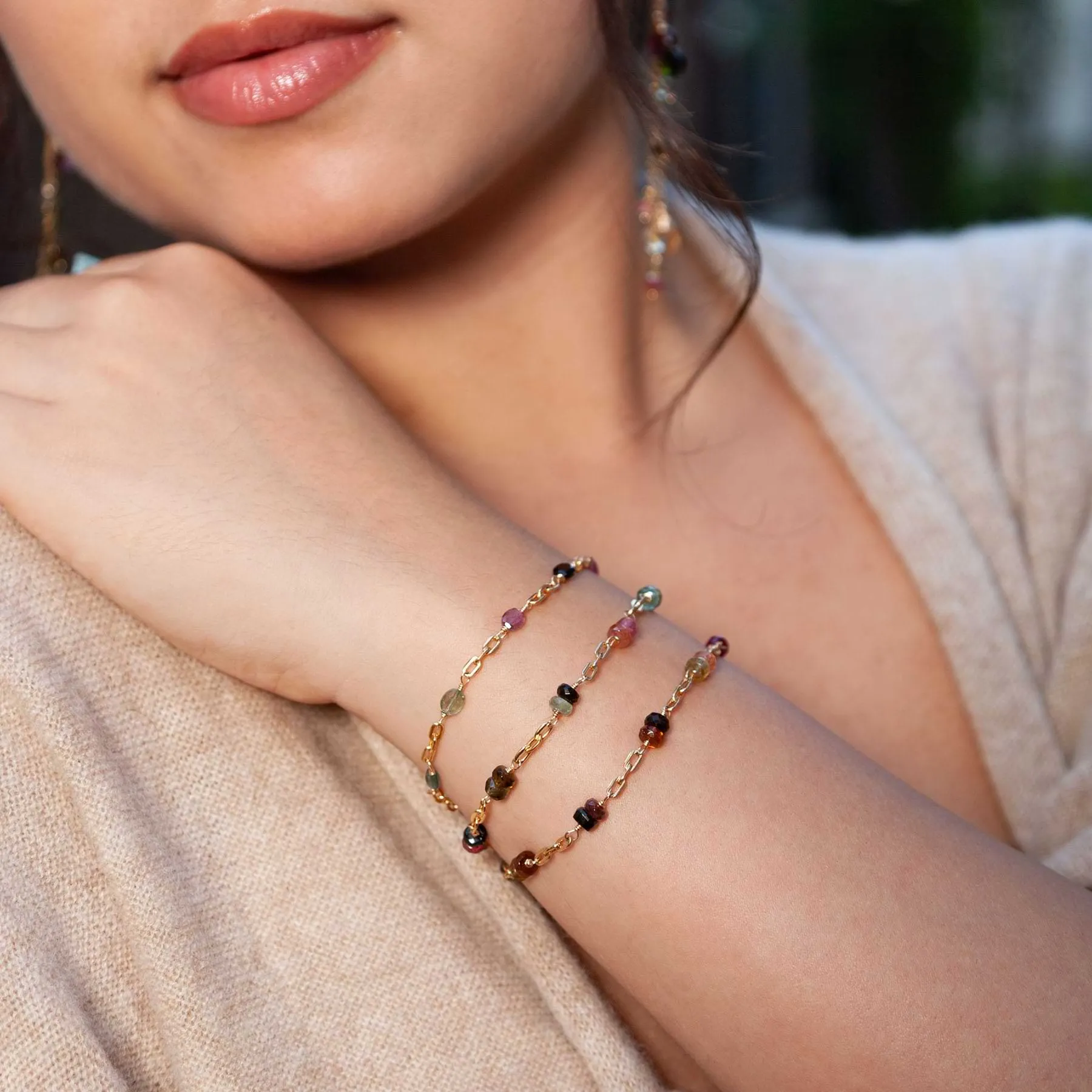 Bexley II - Multi Tourmaline Gold Chain Link Stacking Bracelet