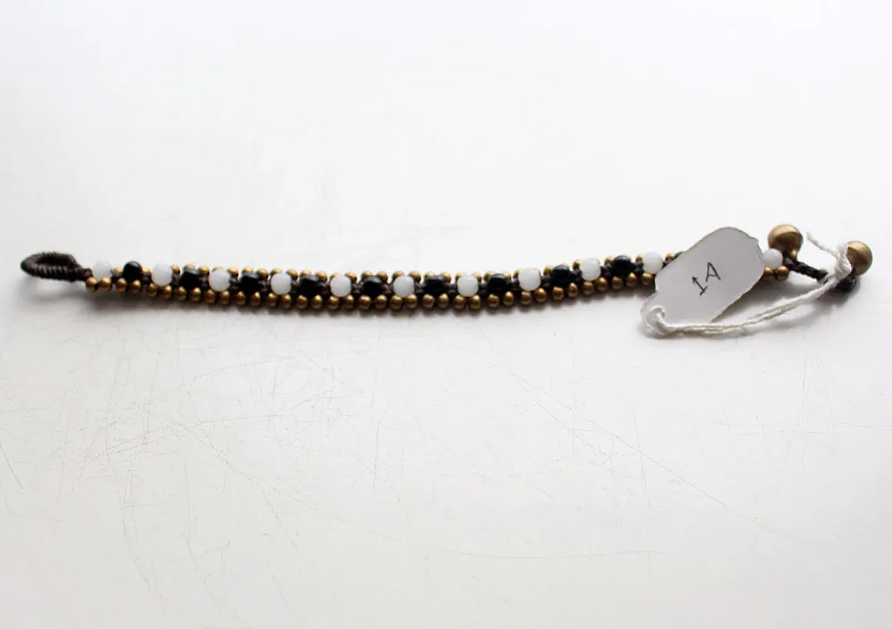 Black and Quartz Glass Beads Handwoven Teen Anklet