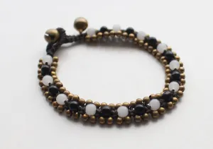 Black and Quartz Glass Beads Handwoven Teen Anklet