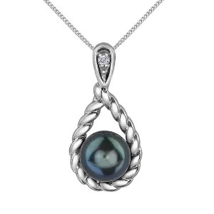 Black Pearl Pendant in Braided White Gold