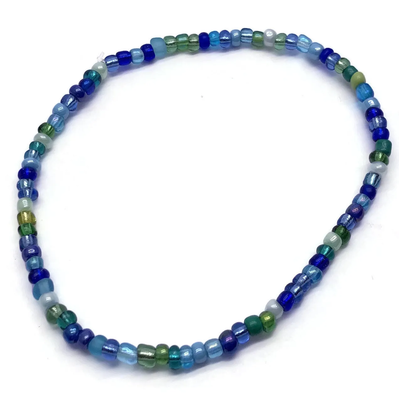 Blue and Green Glass Seed Bead Anklet