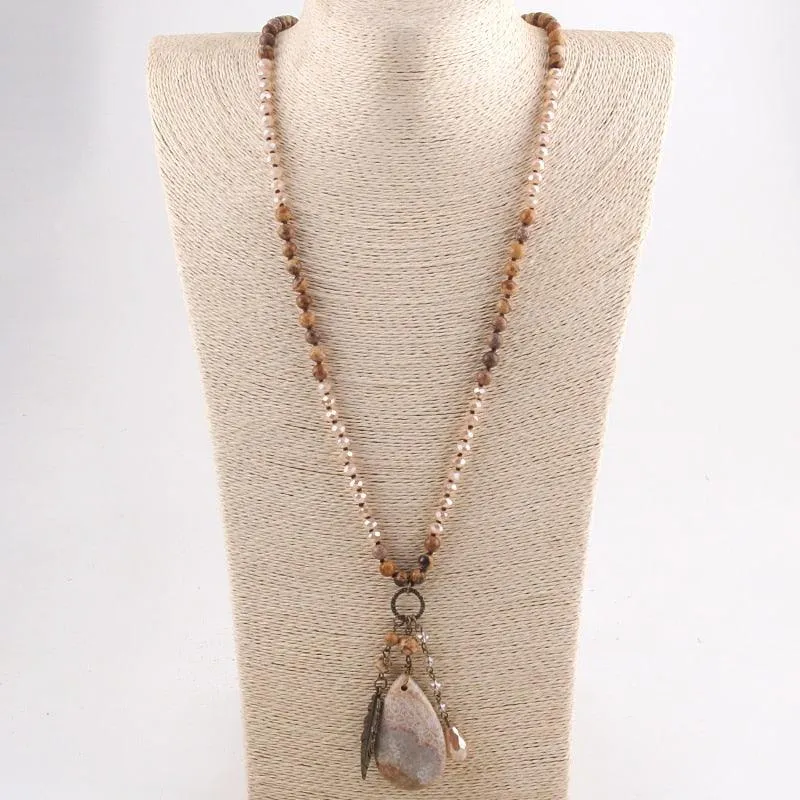 Boho Multi Glass/Stones Necklace with Drop Pendant