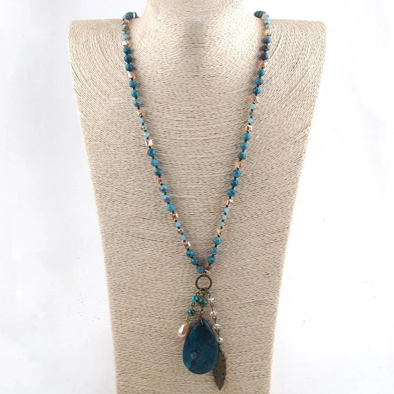 Boho Multi Glass/Stones Necklace with Drop Pendant