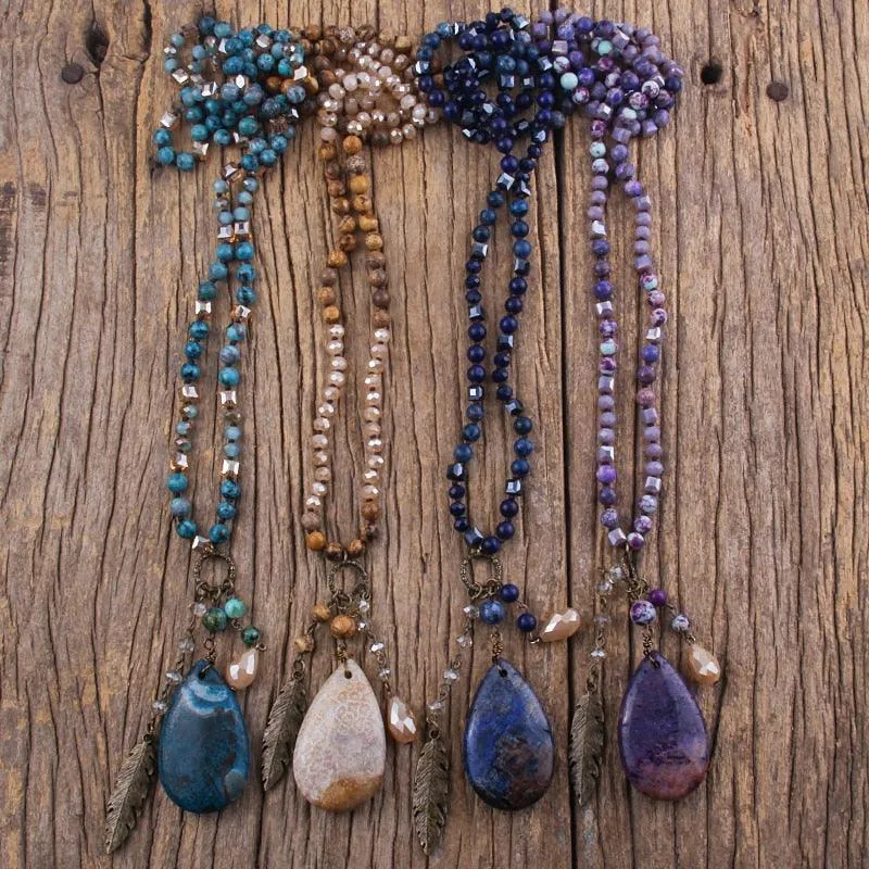 Boho Multi Glass/Stones Necklace with Drop Pendant