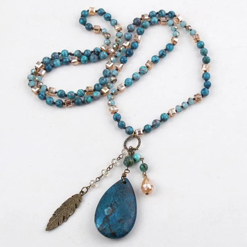 Boho Multi Glass/Stones Necklace with Drop Pendant