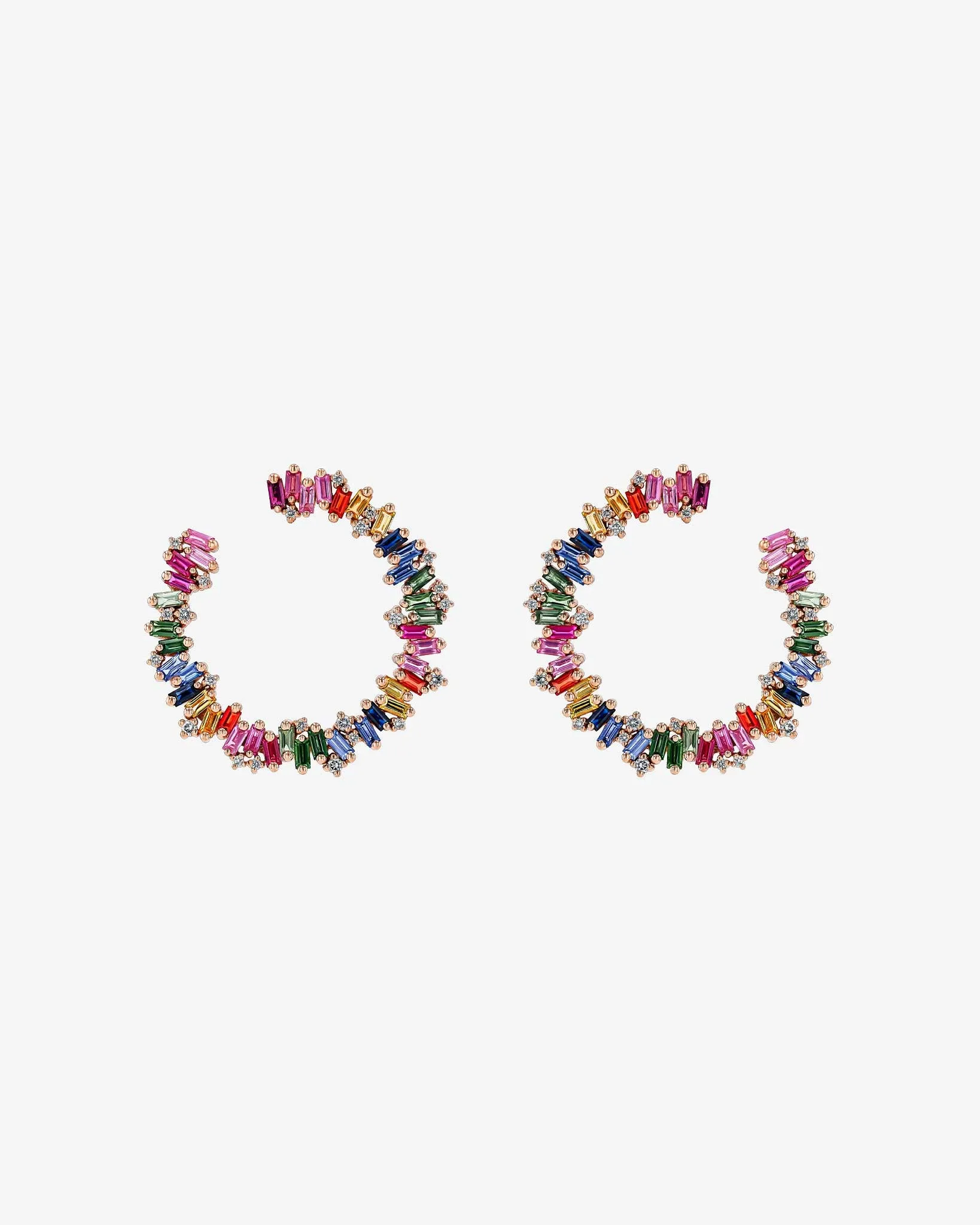 Bold Burst Rainbow Sapphire Sideways Midi Hoops